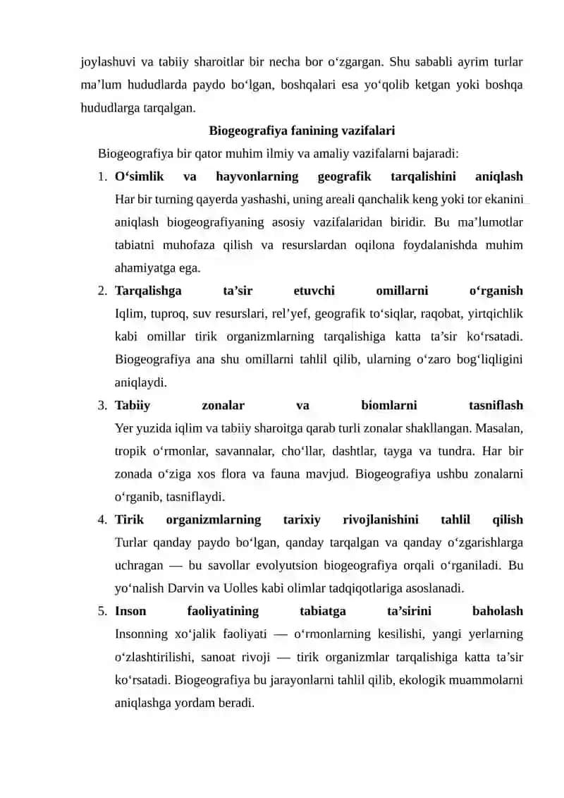 Biogeografiyadagi asosiy tushunchalar va boshqa fanlar bilan aloqasi 4