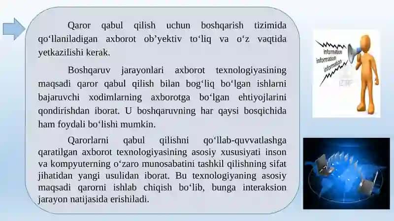 Axborot analitika va qarorlarni qabul qilishni qo'llab quvvatlovchi tizimlar 4