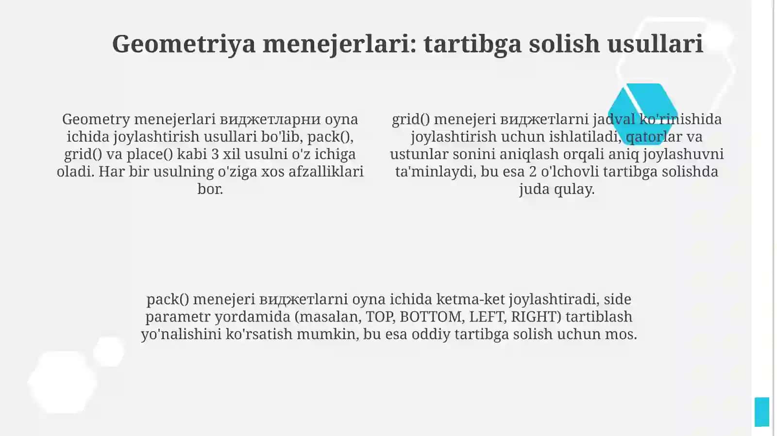 Tkinter kutubxonasi Oyna ilovalarini ishlabchiqishasoslari 4