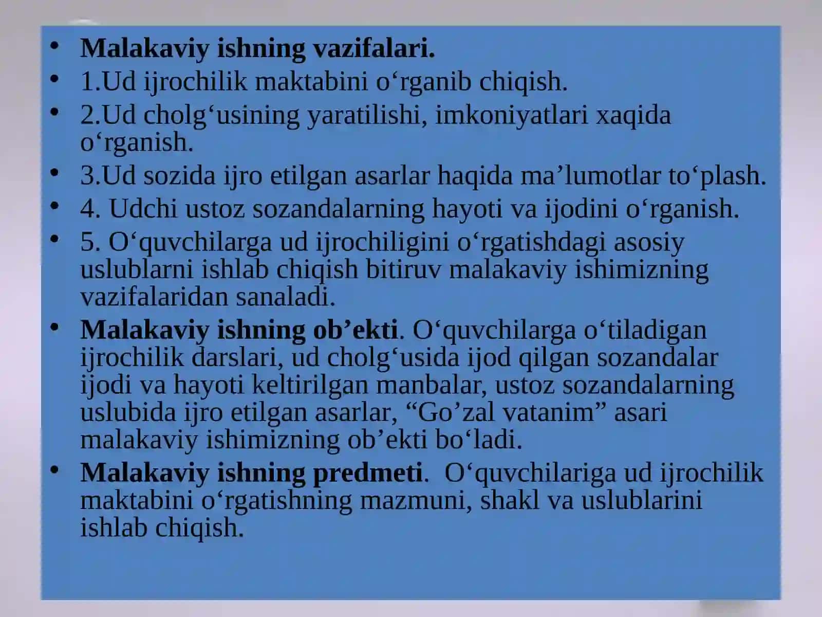 M.Mirzayevning “Go’zal vatanim” kuyini o’rgatish uslubi (ud cholg’usi misolida) 4