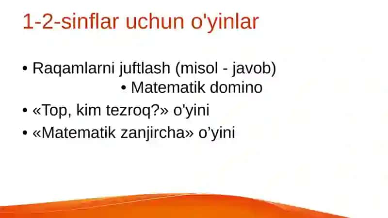 Boshlang'ich sinflarda matematika darslarini o'yinlar orqali mustahkamlash 4