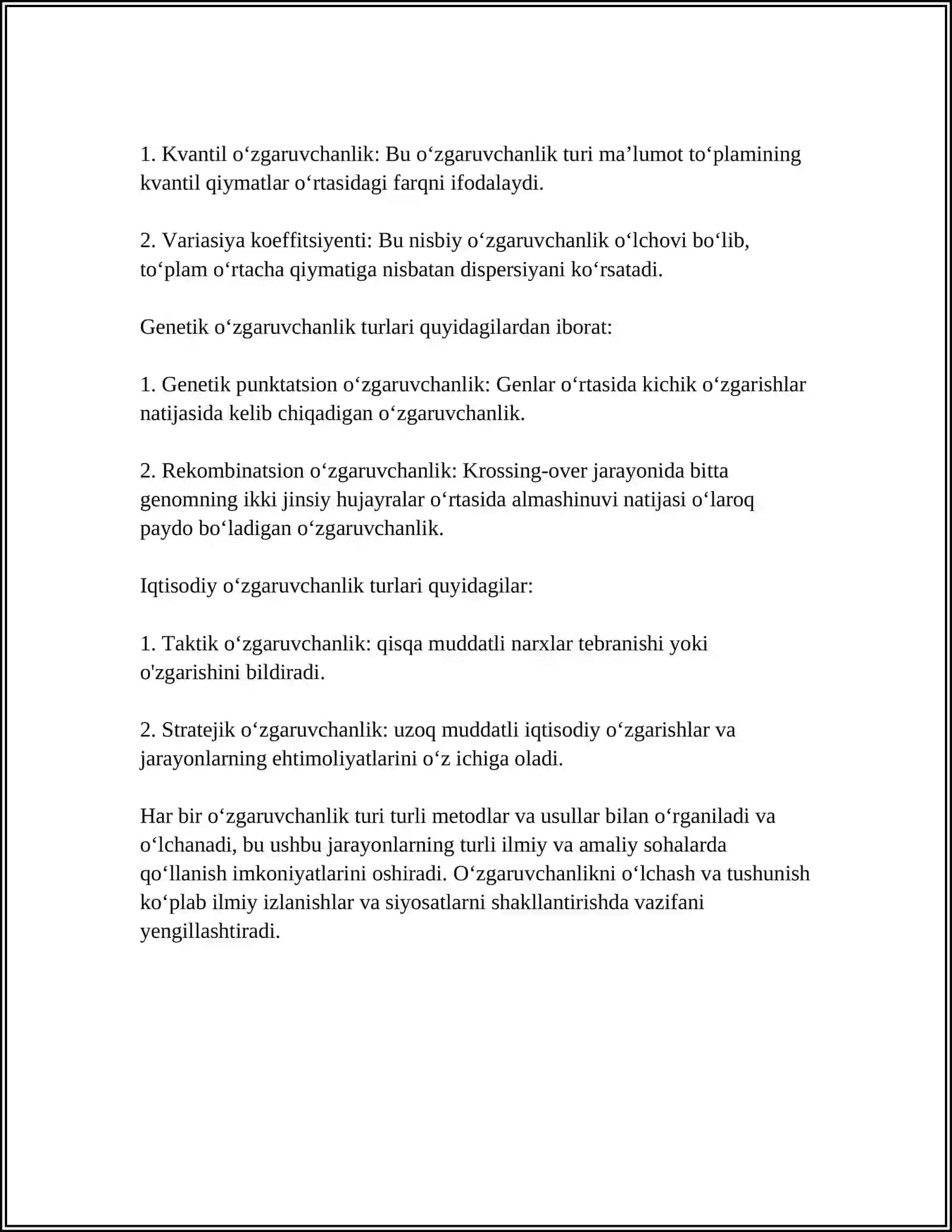 O'ZGARUVCHANLIK VA UNING XILLARI. IRSIY VA IRSIY BO'LMAGAN O'ZGARUVCHANLIK 4