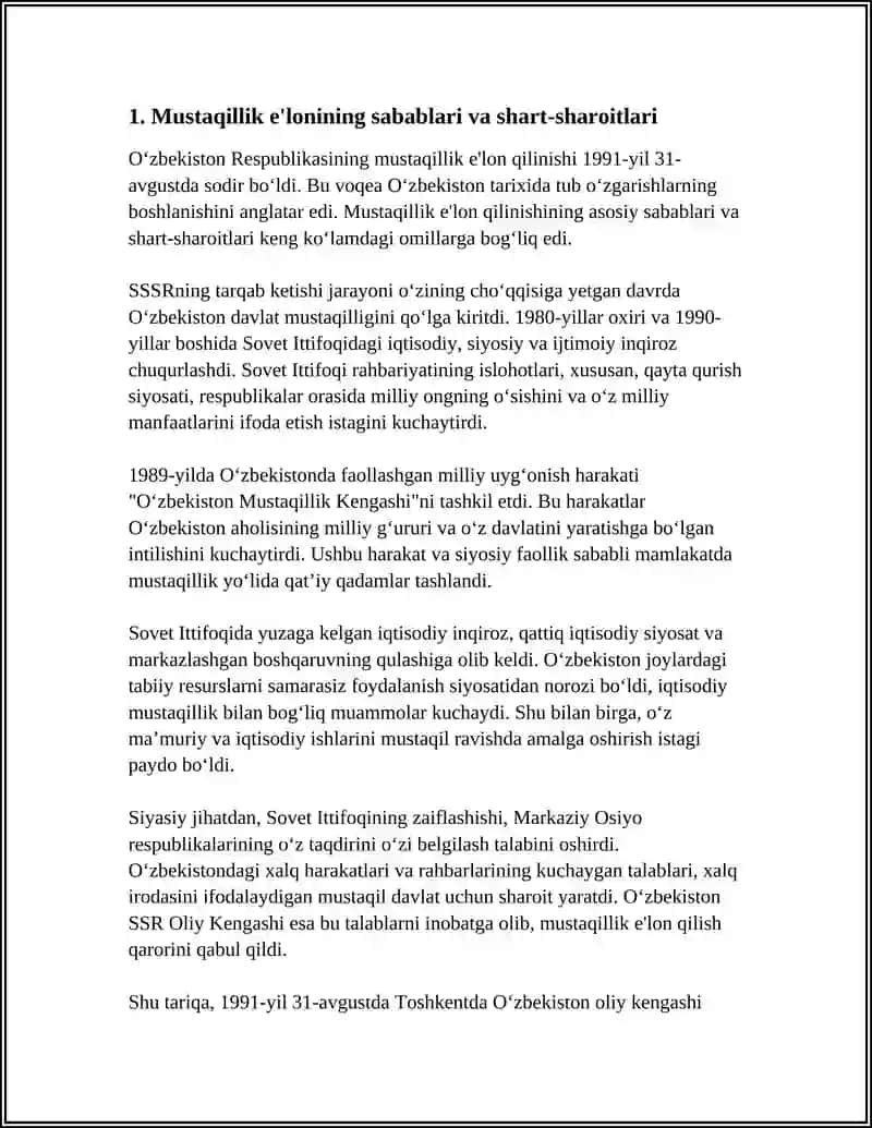 O'ZBEKISTON RESPUBLIKASI MUSTAQILLIGINING EʼLON QILINISHI VA UNING TARIXIY AHAMIYATI 4