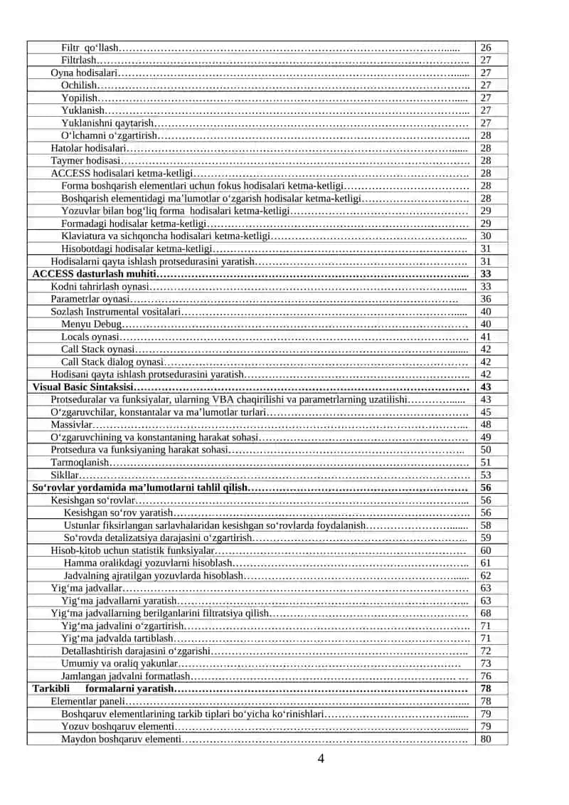Microsoft ACCESS dа Ма’lumotlar bazasini yaratish bo‘yicha Chuqurlashtirilgan kurs 4