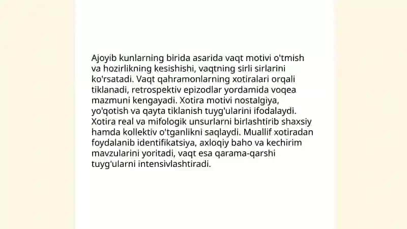 Xayriddin Sultonning “Saodat sohili”, “Ajoyib kunlarning birida”, “Yozning yolg’iz yodgori” qissalari mutolaasi 4