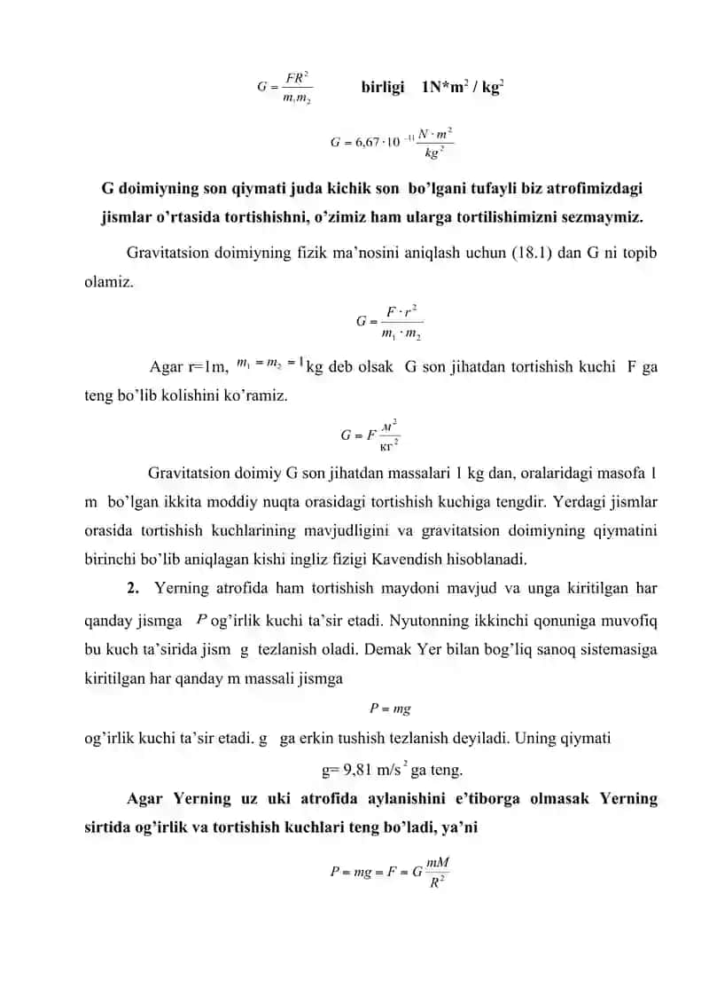 Butun olam tortishish qonuni. Elastiklik kuchlar tasiridagi harakat 4