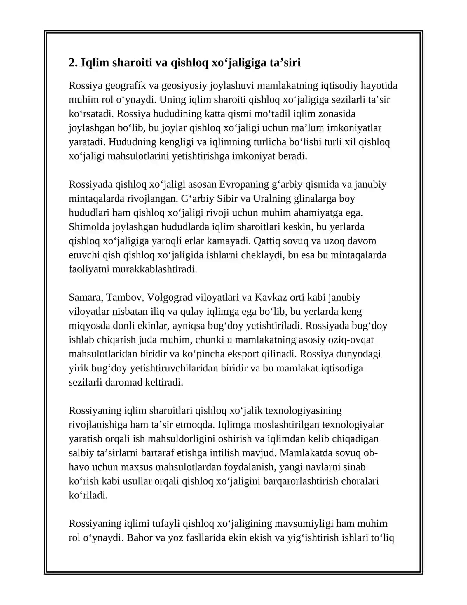 ROSSIYA GEOGRAFIK VA GEOSIYOSIY JOYLASHUVI VA UNING IQTISODIYOTGA TAʼSIRI 4