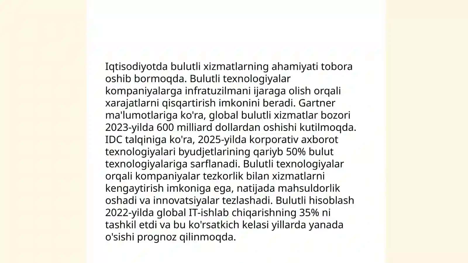 Iqtisodiyotda bulutli texnalogiyalarning oʻrni va ahamiyati Abuqayumov Eldorbek 4