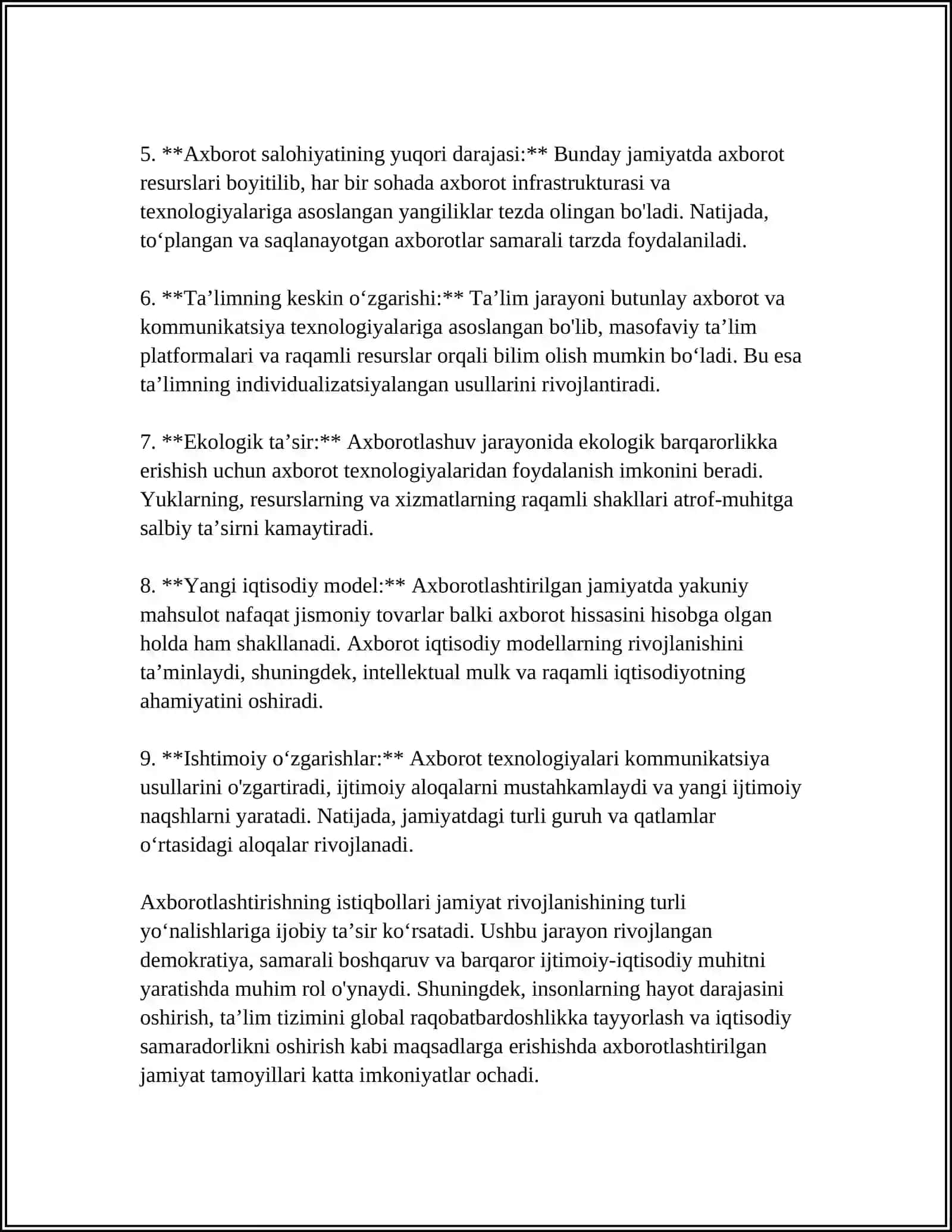 Axborotlashtirilgan jamiyat va uning istiqbollari 4
