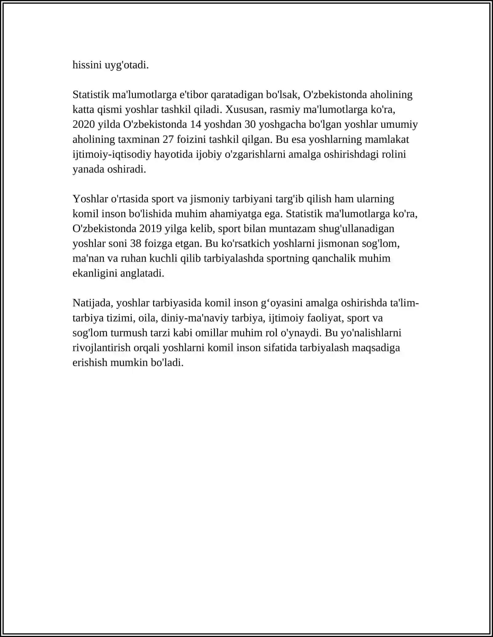 YUKSAK INTELLEKTUAL SALOHIYATLI MAʼNAVIY BARKAMOL AVLODNI TARBIYALASH KOMIL INSONNI VOYAGA YETKAZISHDA MAMLAKATNING ENG YANGI TARIXNI TUTGAN OʻRNI 4