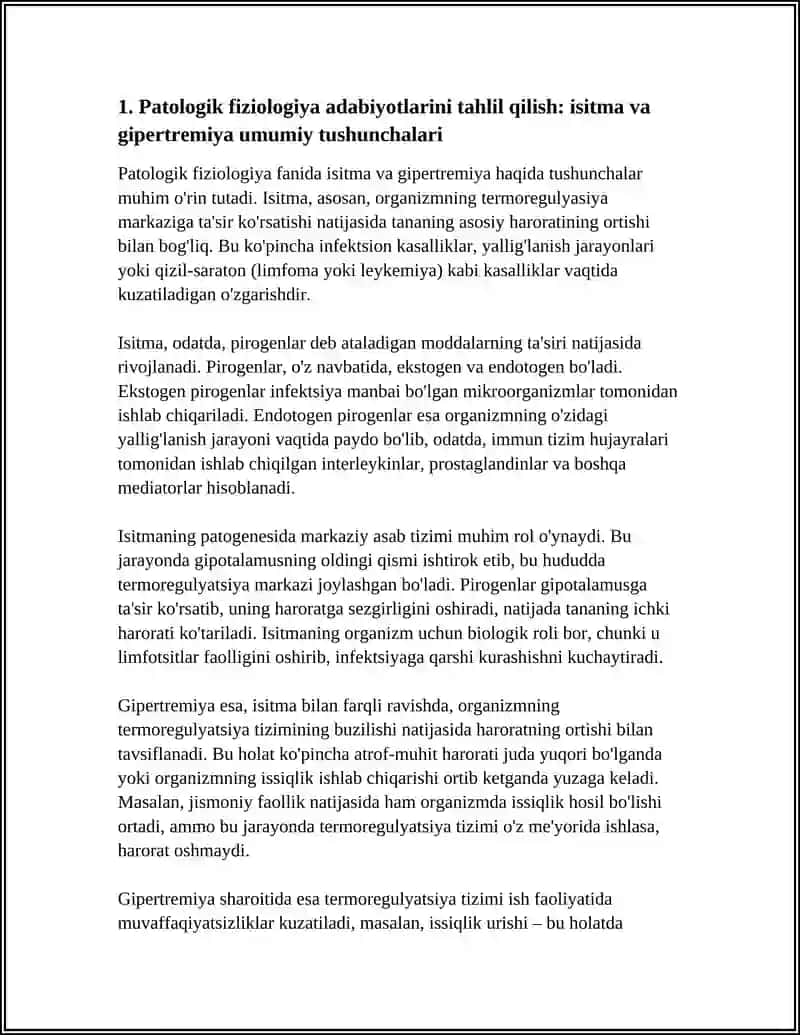 PATOLOGIK FIZIOLOGIYA FANIGA OID ADABIYOTLARNI O'QISH VA ISITMANING GIPERTERMIYADAN FARQLOVCHI XOSSALARINI O'RGANISH 4