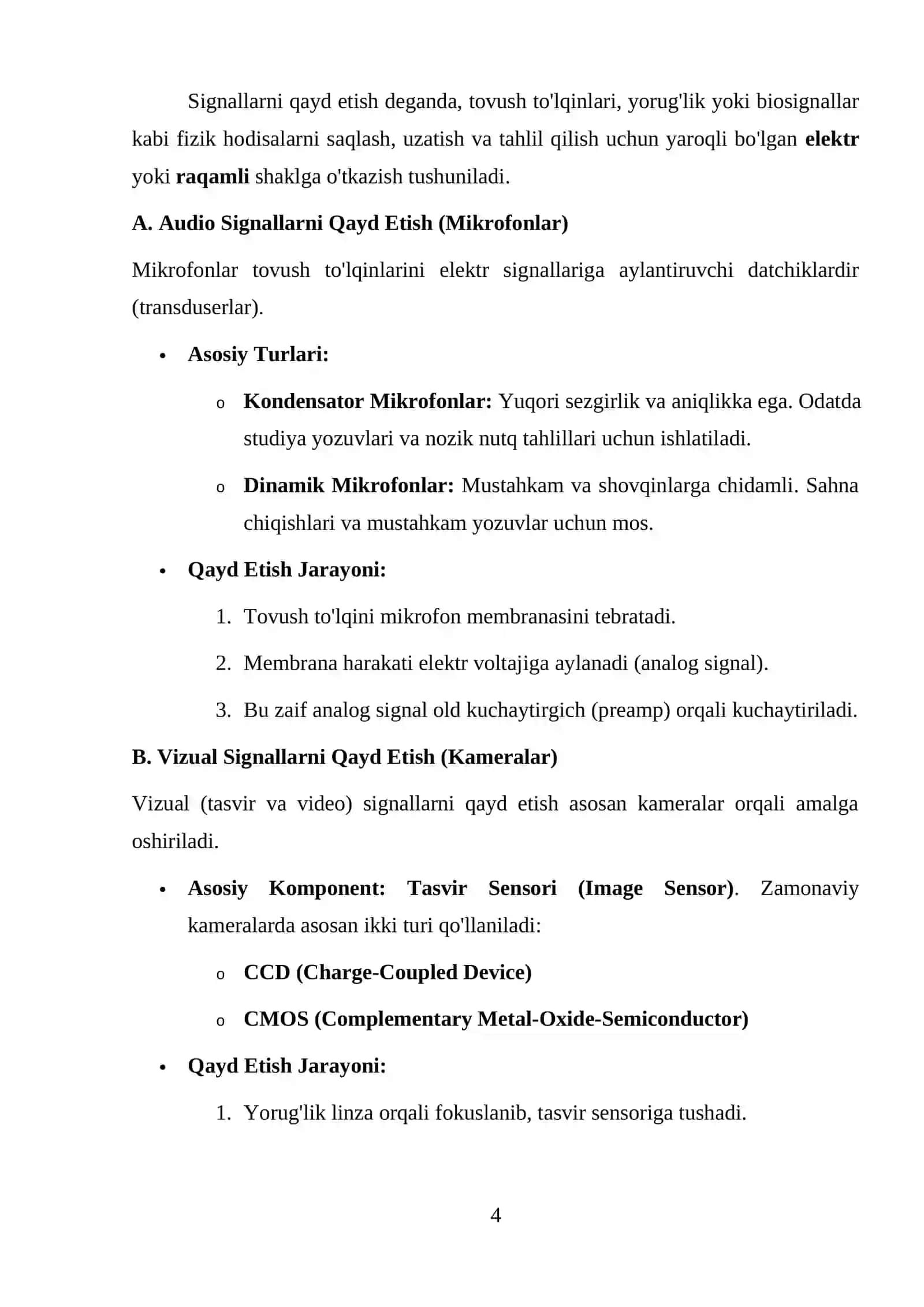 Inson audiovisual tizimi. Signallarni qayt etish vositalari. Nutq signallari va biosignallarning turlari. Nutq signallariga ishlov berish. 4