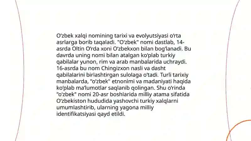 O'zbek xalqi va o'zbek tilining nomlanish tarixi.XIV asrning 2-yarmidan keyingi adabiy jarayon va adabiy til. 4