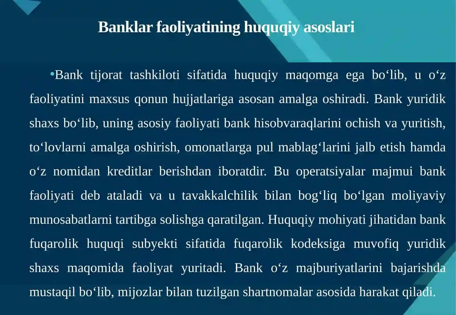 Banklar faoliyatining huquqiy maqomi 4