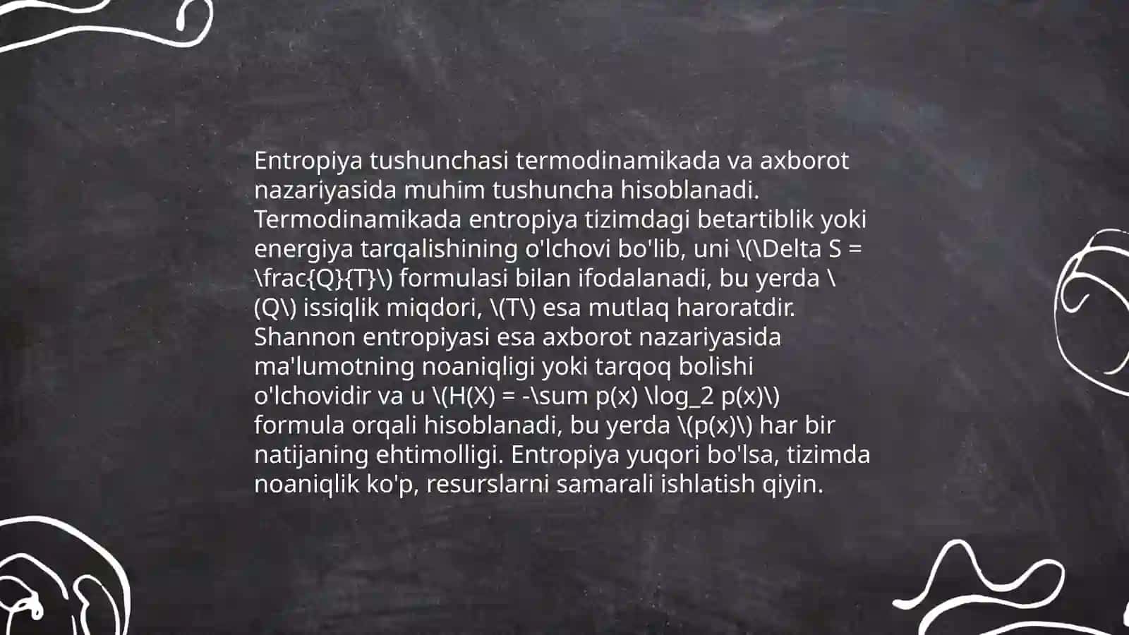Har xil jarayonlarda enatropiyaning oʻzgarishi 4