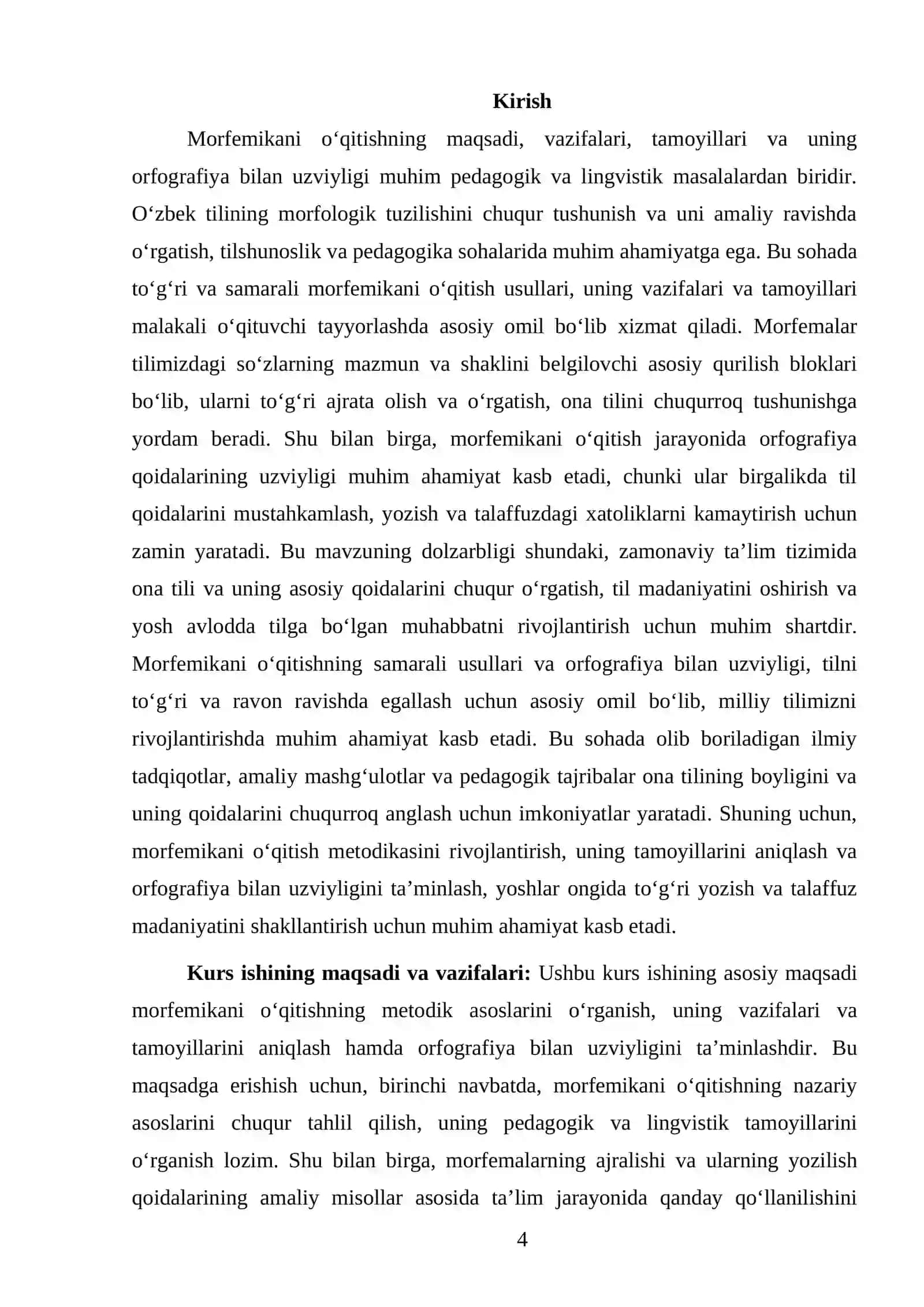 MORFEMIKANI OʻQITISHNING MAQSADI, VAZIFALARI, TAMOYILLARI VA UNING ORFOGRAFIYA BILAN UZVIYLI 4