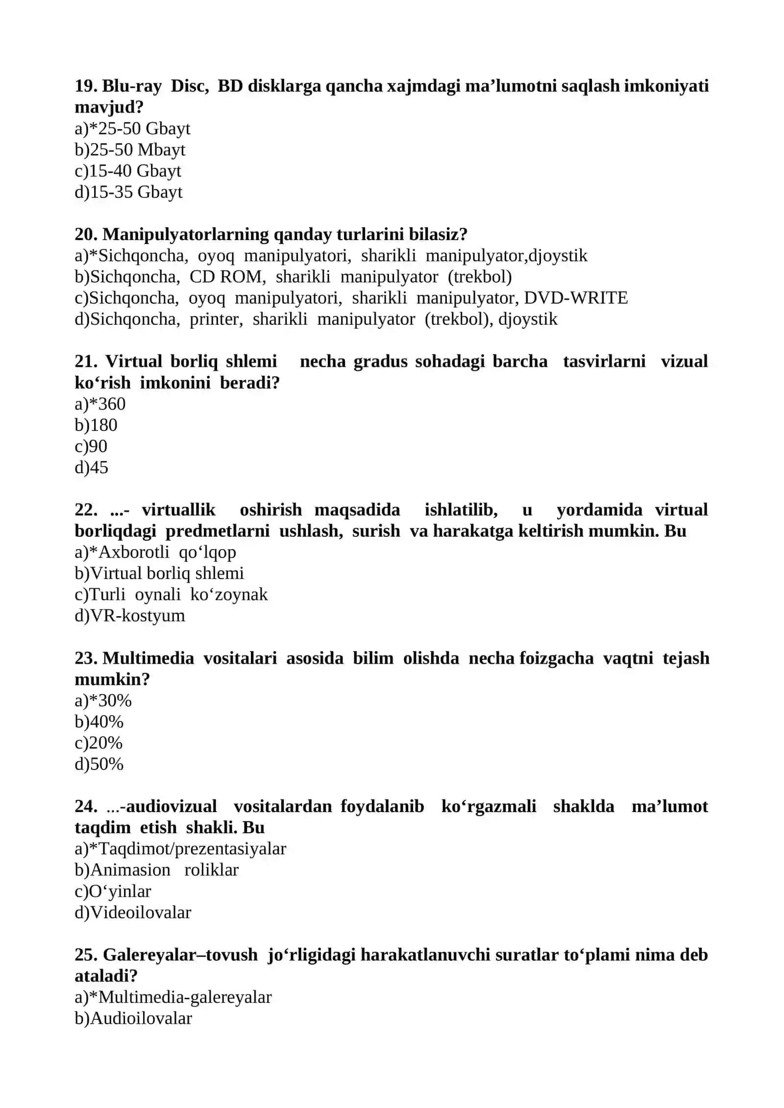 Informatika fanidan test 4