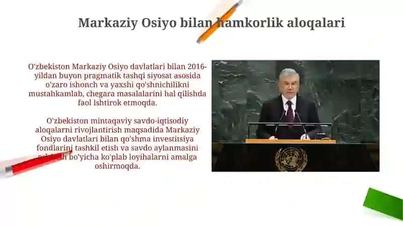 O'zbekistonning xalqaro hamkorligi va mintaqaviy barqarorlikdagi o'rin 4