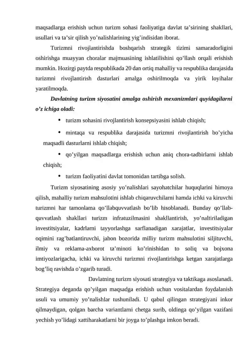 Turizm sohasini davlat tomonidan boshqarish yo’nalishlari 4