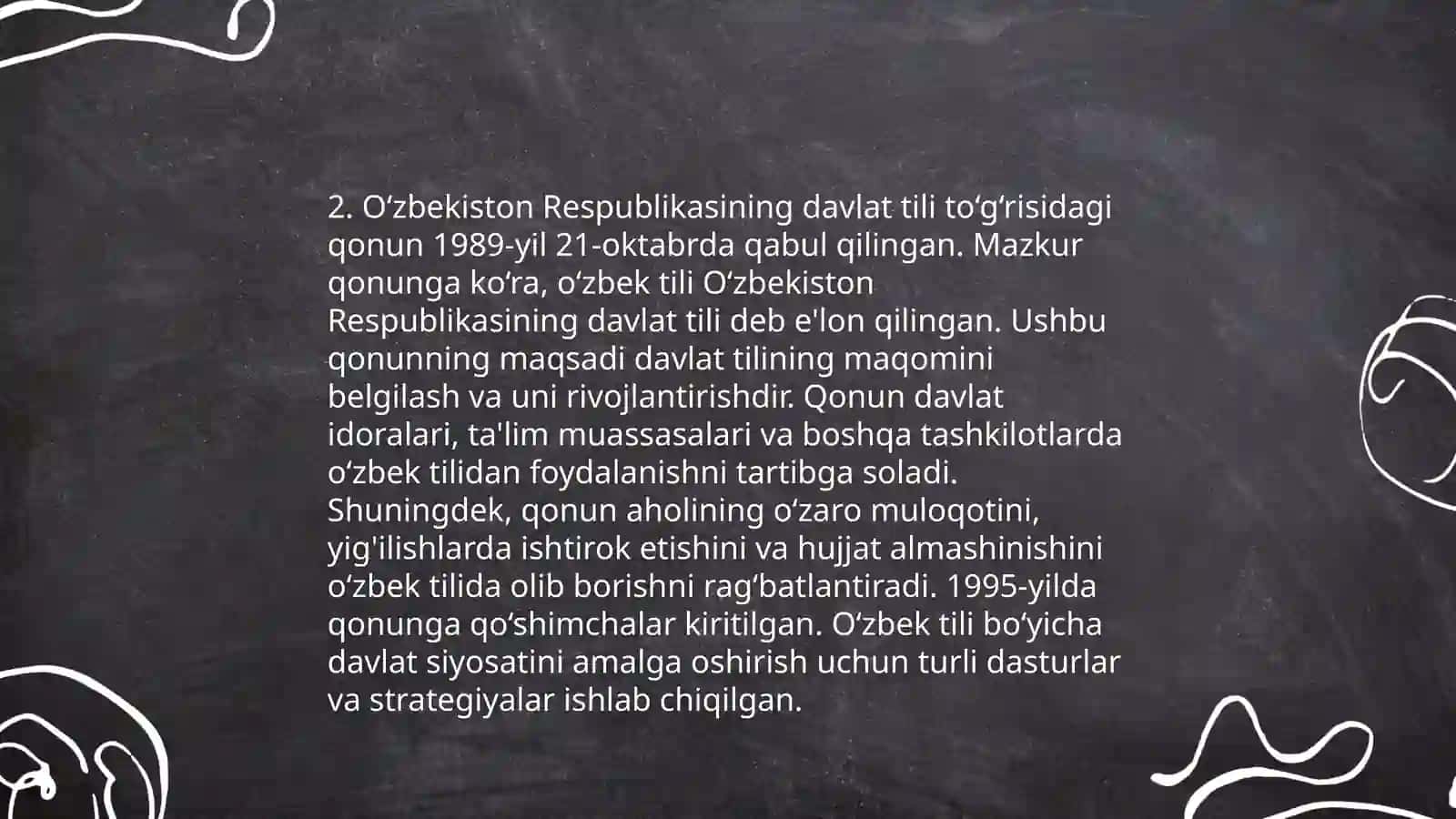 Davlat tilini rivojlantirish yólida qabul qilingan qonun hujjatlarining davlat tilida ish yuritishdagi ahamiyati 4