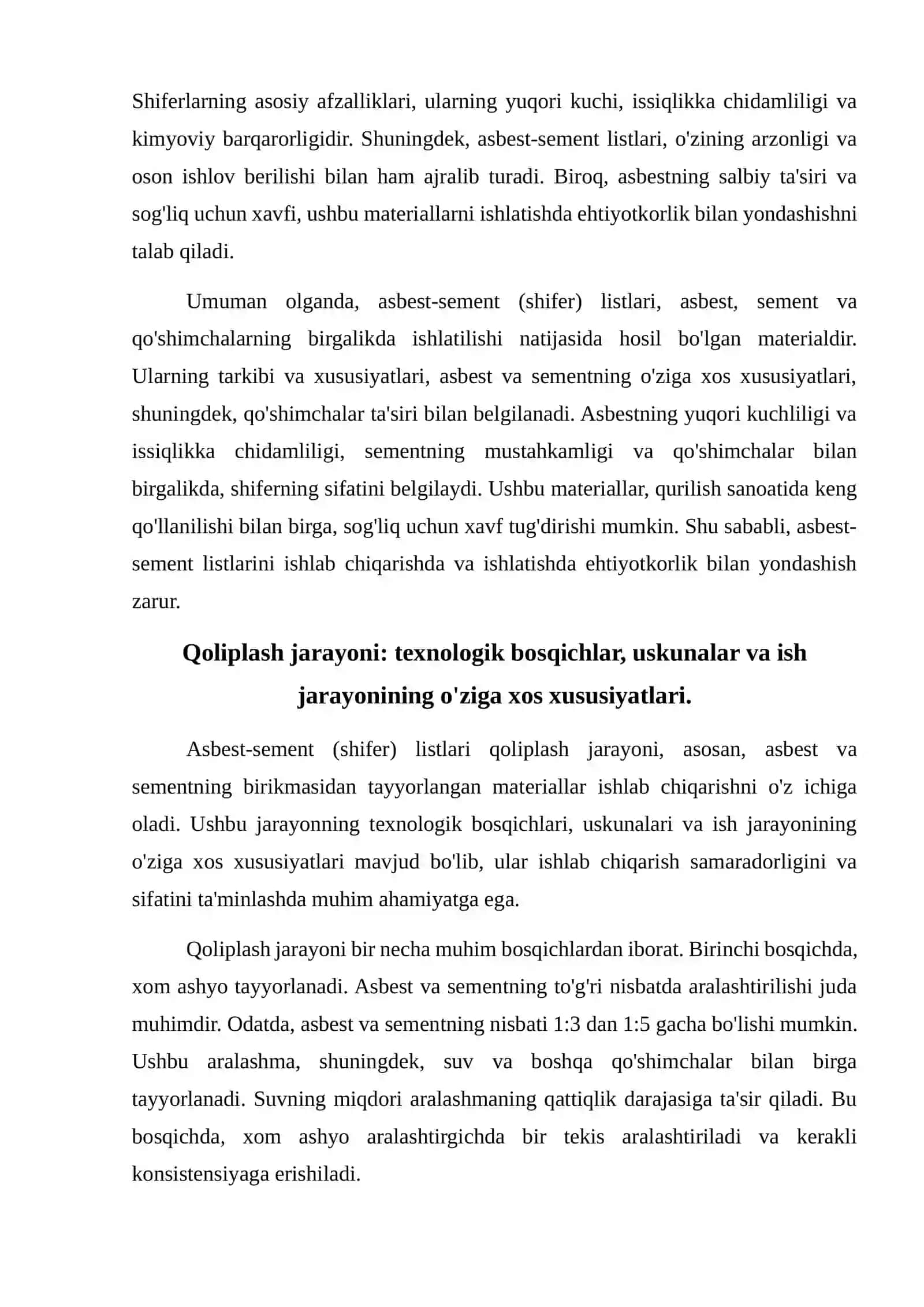 Asbest-sement (shifer) listlari qoliplash texnalogik jarayonining oziga xos xususiyatlari 4