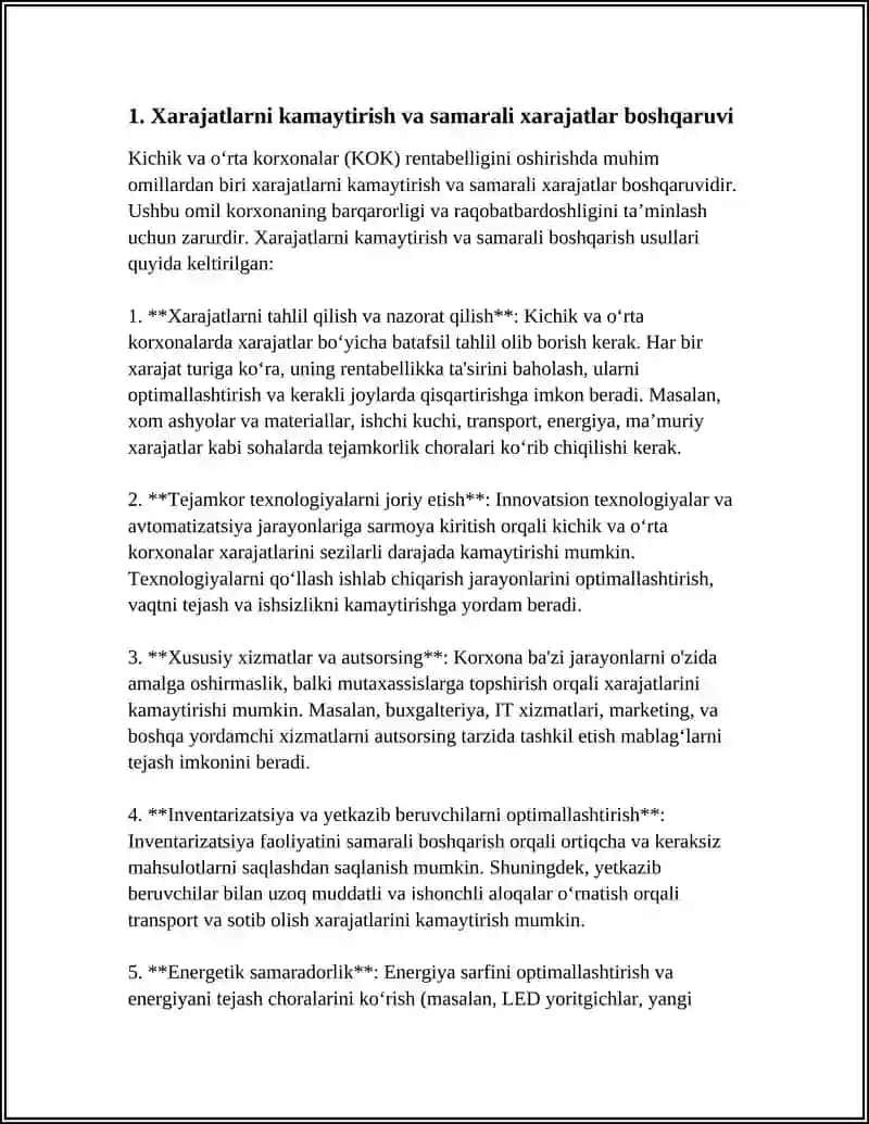 Kichik VA O'Rta Korxonalar Rentabelligini Oshirish Omillari 4