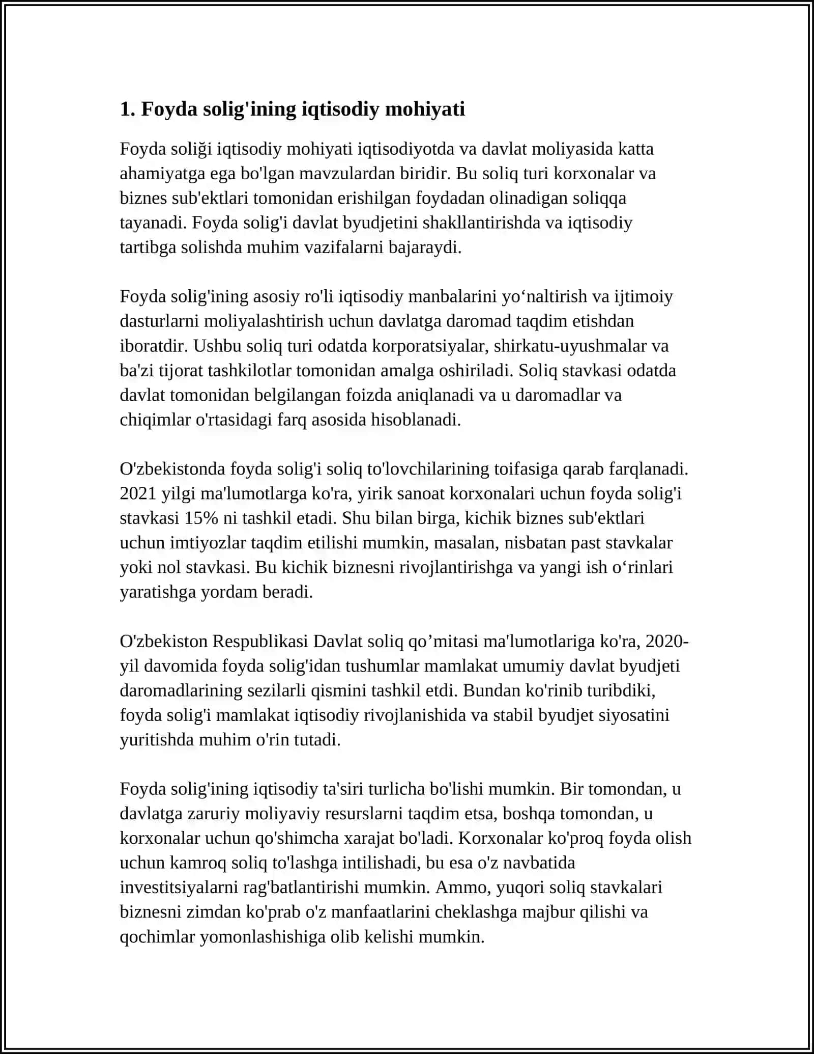 FOYDA SOLIG'INING IQTISODIY MOHIYATI VA JORIY ETILISH BOSQICHLARI 4
