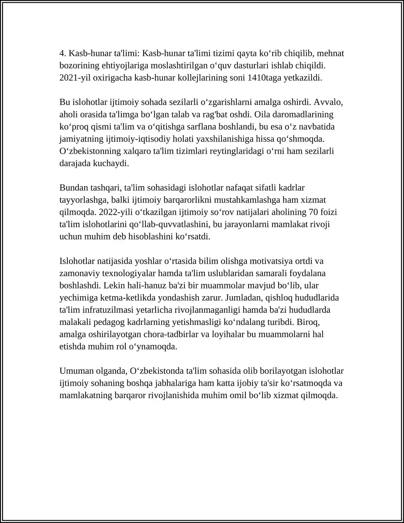 O‘ZBEKISTON RESPUBLIKASIDA IJTIMOIY SOHADAGI ISLOHOTLAR 4
