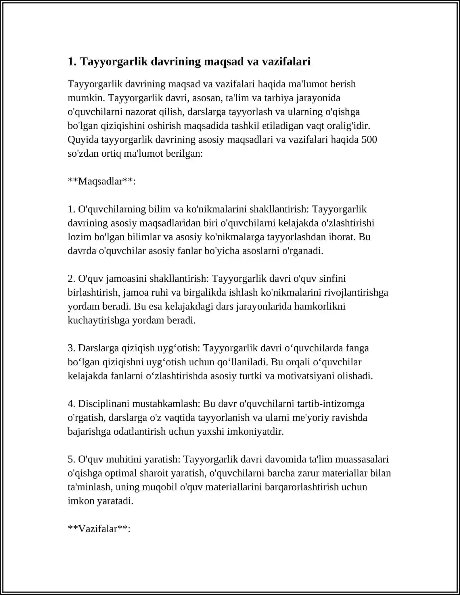 SAVOD O'RGATISHDA TAYYORLOV DAVRI, BU BOSQICHDAGI O'QISH VA YOZUV DARSLARINING MAVZULARI HAMDA ISH TURLARI 4