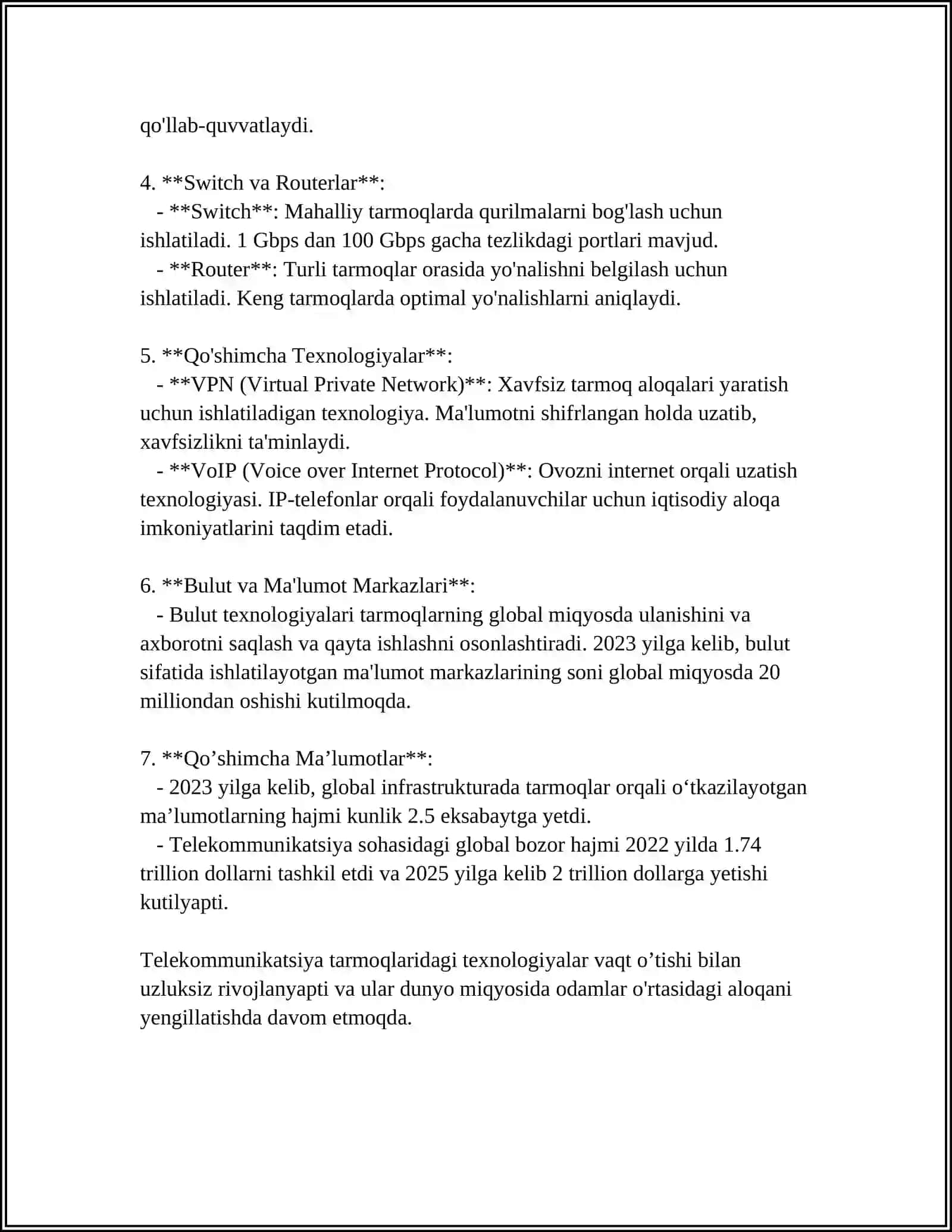 Telekommunikatsiya sohasida tarmoqlar texnologiyalari 4
