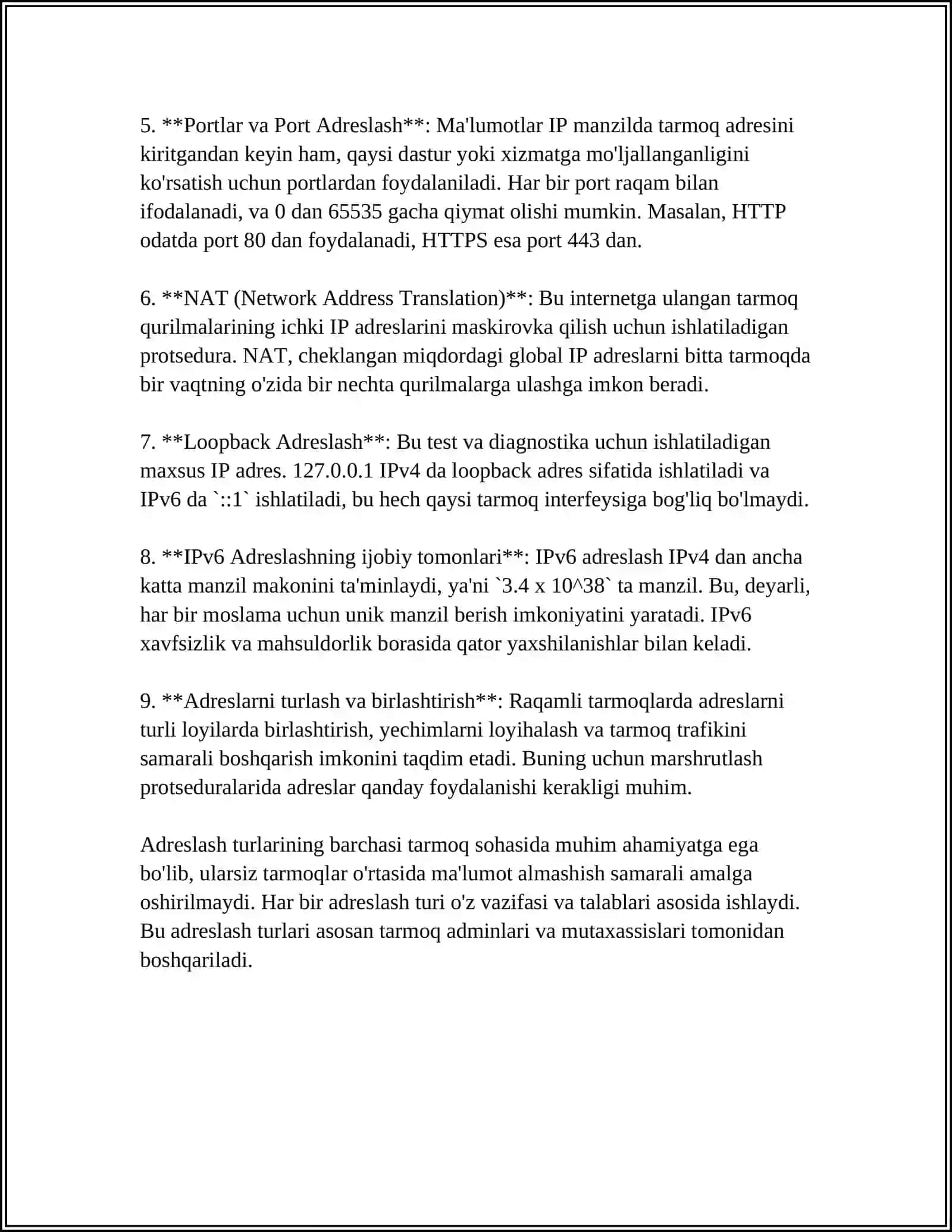 ADRESLASH TURLARI, OQIMLARNI BOSHQARISH 4