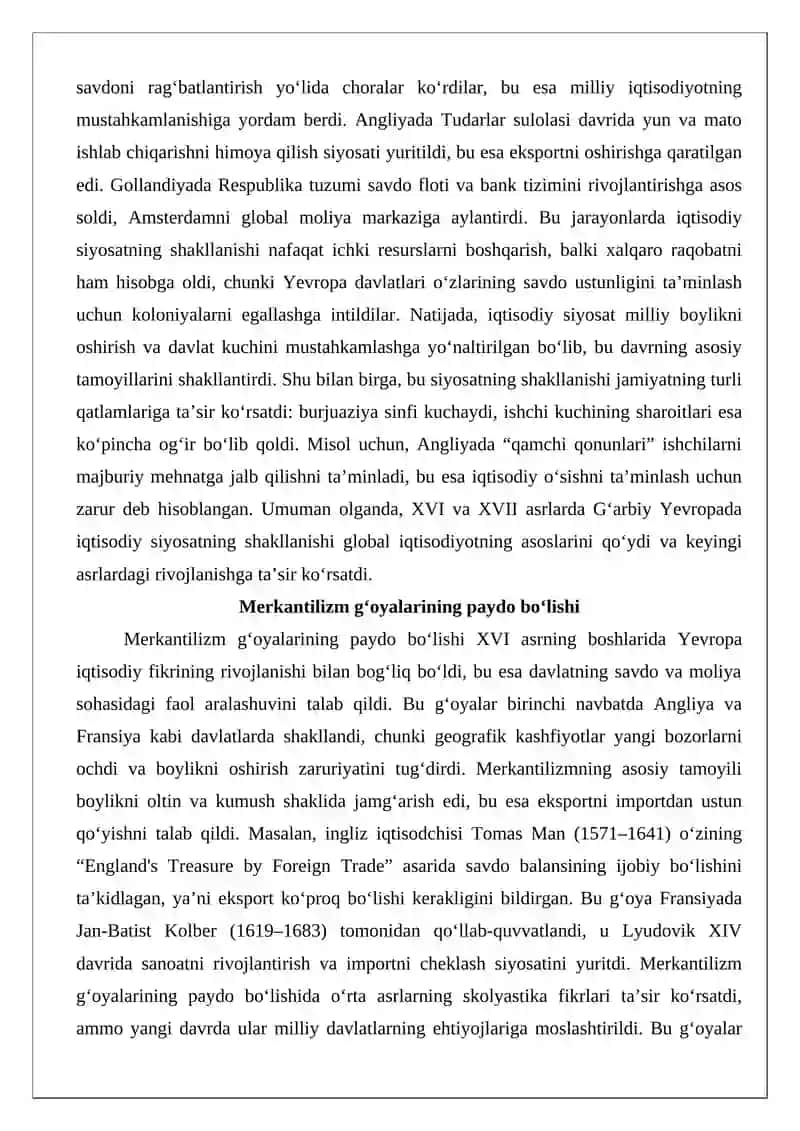 XVI-XVII asrlarda G‘arbiy Yevropaning xalqaro aloqalari iqtisodiy dasturi 4