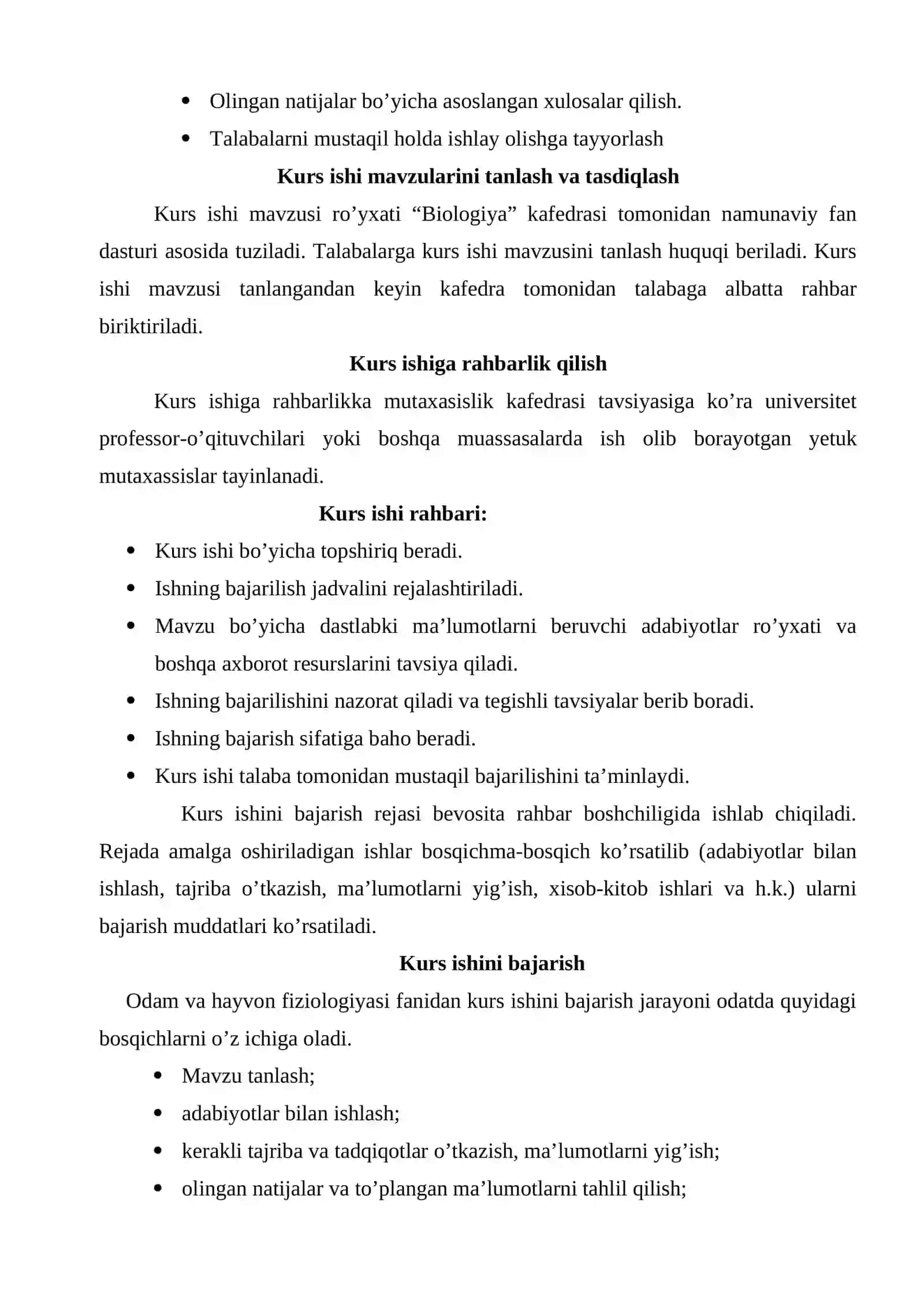 Biologiya YO'nalishi Talabarlari Uchun Odam va Hayvonlar Fiziologiyasi Fanidan Kurs Ishlari 4