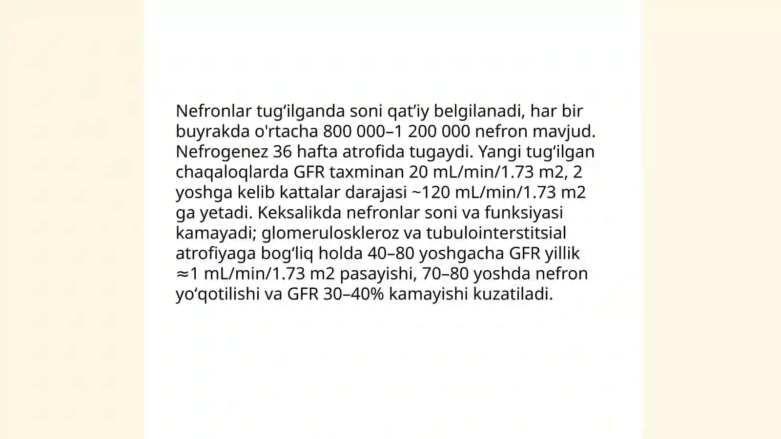 Buyrak,siydik yoʻli,qovuq,siydik chiqarish kanali,ularning yoshga qarab oʻzgarishi 4