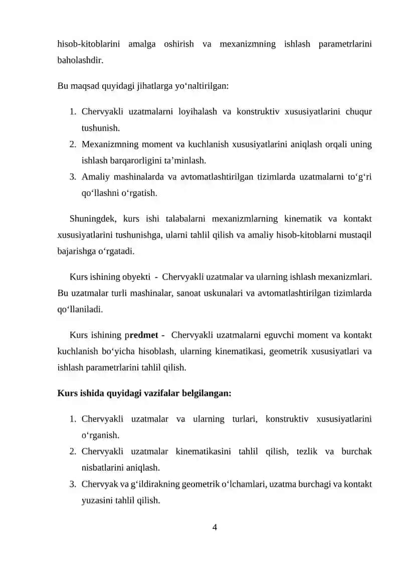 CHERVYAKLI  UZATMALAR, KINEMATIKASI VA GEOMETRIYASI.  CHERVYAKLI  UZATMANI EGUVCHI VA KONTAKT KUCHLANISH BO'YICHA HISOBLASH 4