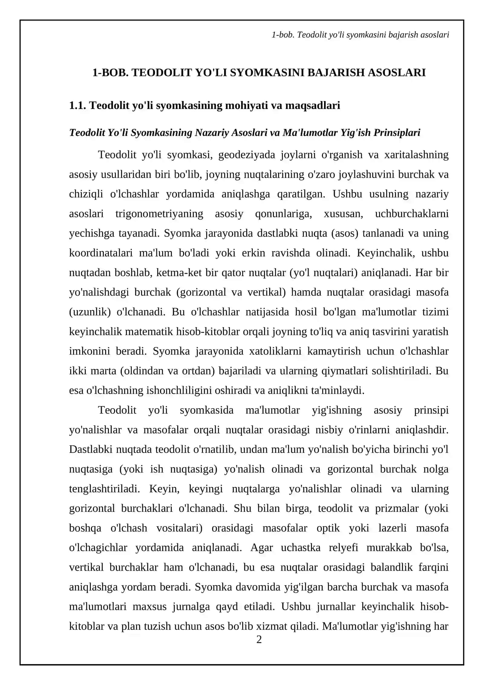 Teodolit yo'li syomkasini natijalarini hisoblab chiqish va teodolit yo'li planini tuzish 4