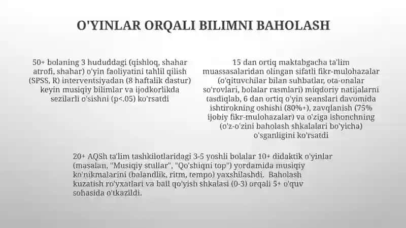Samarali Musiqiy Didaktik O'yinlarni Lohiyalash 4