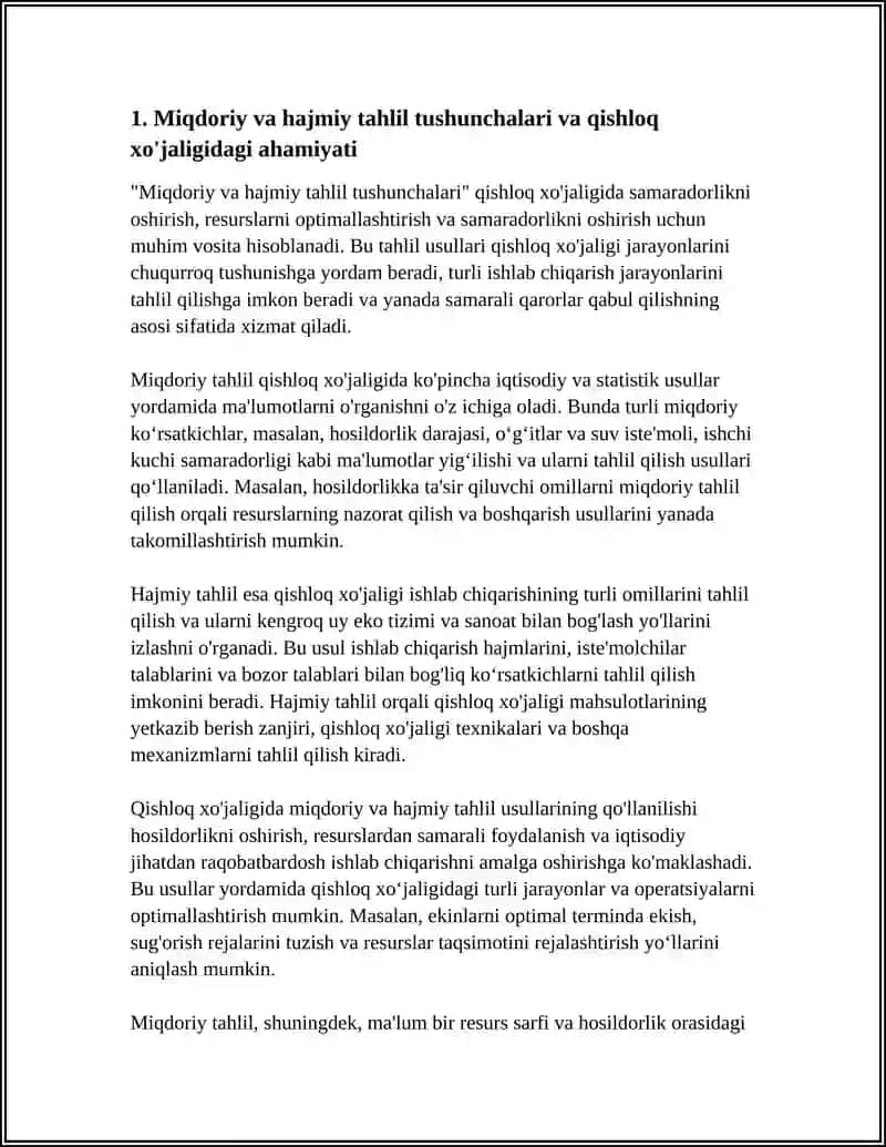 Miqdoriy va hajmiy tahlilning uslublari qishloq xojaligida qollanilishi 4