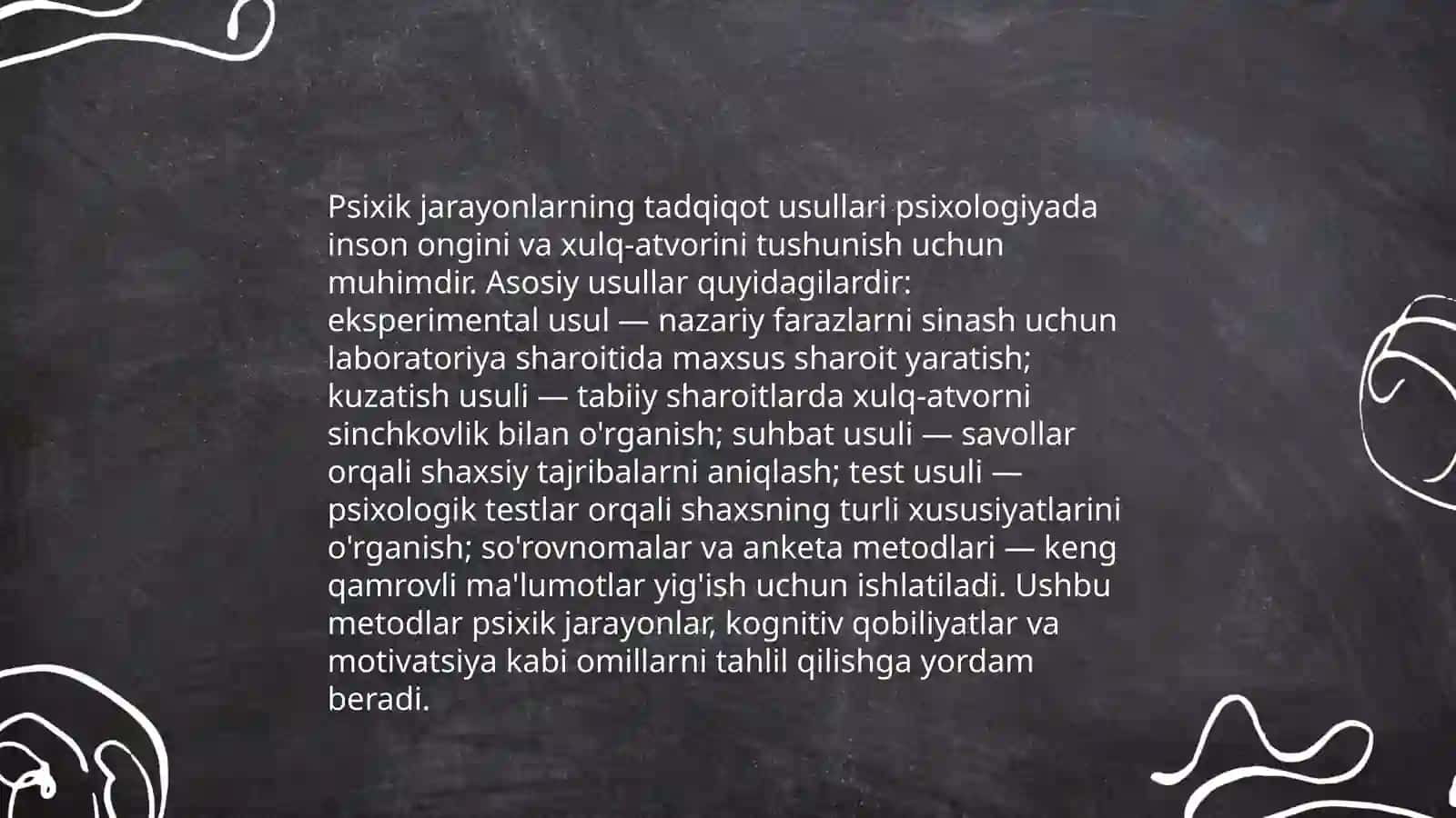 Psixik jarayonlarning shakllanishi va hukm surishini tekshirishning obektiv metodlar 4