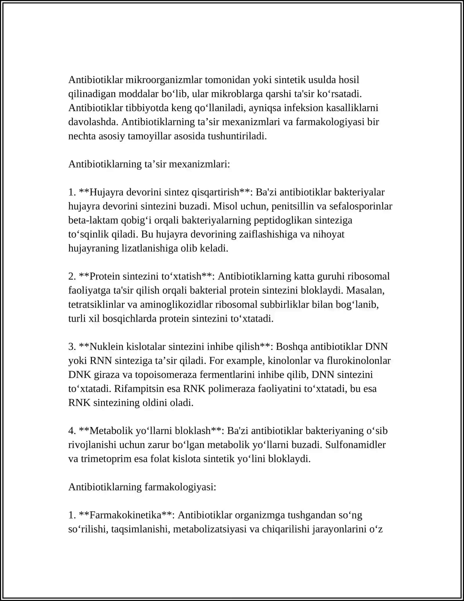 MIKROORGANIZMLARGA TASHQI MUHIT TAʼSIRI. ANTIBIOTIKLAR VA XIMIOTERAPEVTIK PREPARATLAR. MIKROORGANIZMLAR EKOLOGIYASI. SUV, TUPROQ, HAVO MIKROFLORASI. ODAM ORGANIZMI NORMAL MIKROFLORASI. DISBAKTERIOZ HAQIDA TUSHUNCHA 4