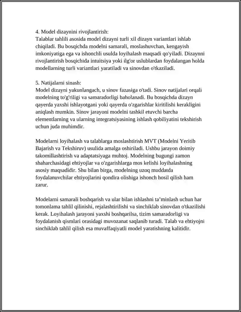 Modellarni yaratish, ularni boshqarish, o'zgartirish va jamoviy foydalanishni ta’minlashni loyihalash 4