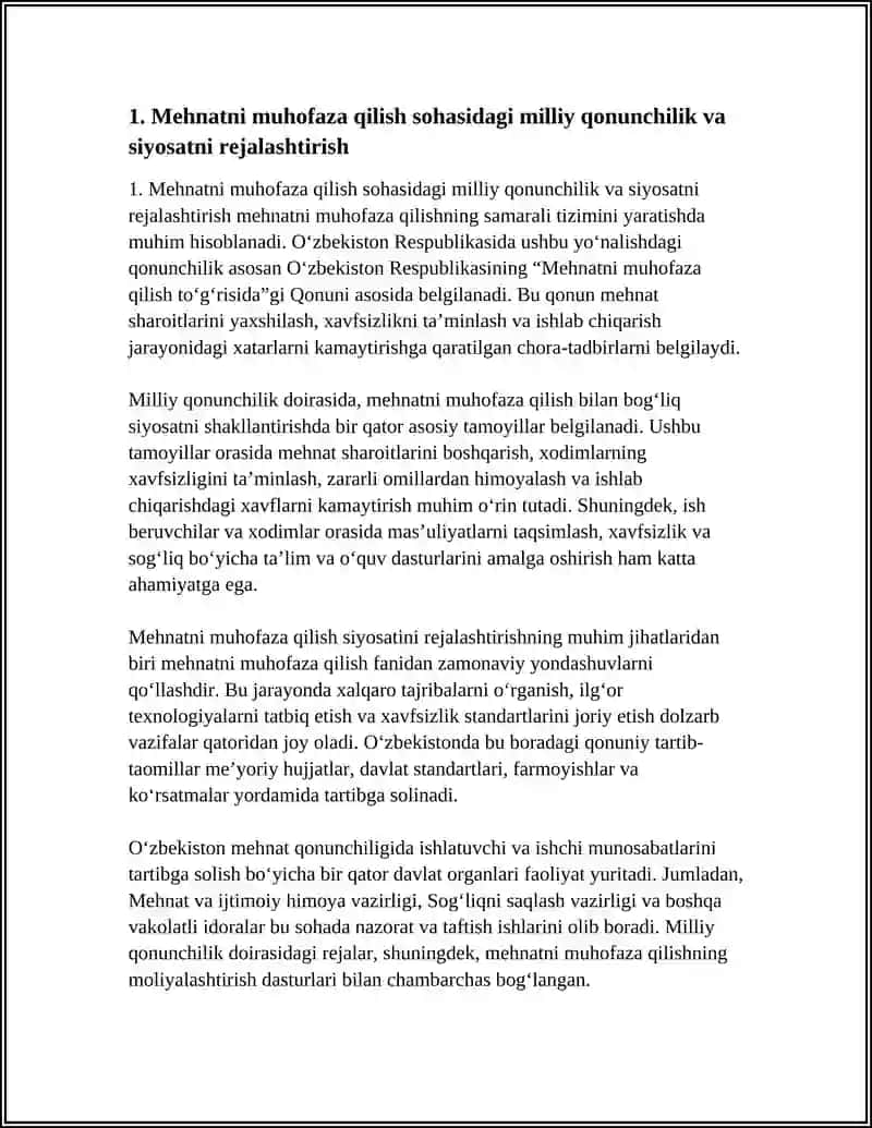 MEHNATNI MUHOFAZA QILISH TADBIRLARINI REJALASHTIRISH VA MOLIYALASHTIRISH 4