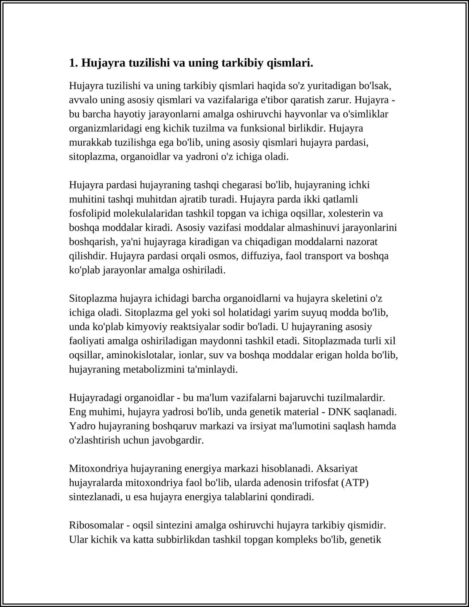Hujayra tuzilishi.Hujayra nazariyasi.Hayvon va odam xromosomalarining morfofunktsional xarakteristikasi 4