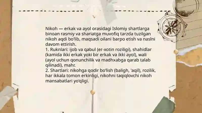 Islom huquqshunoslikda oila nikoh taloq idda zihor tushunchalarini tariflash 4
