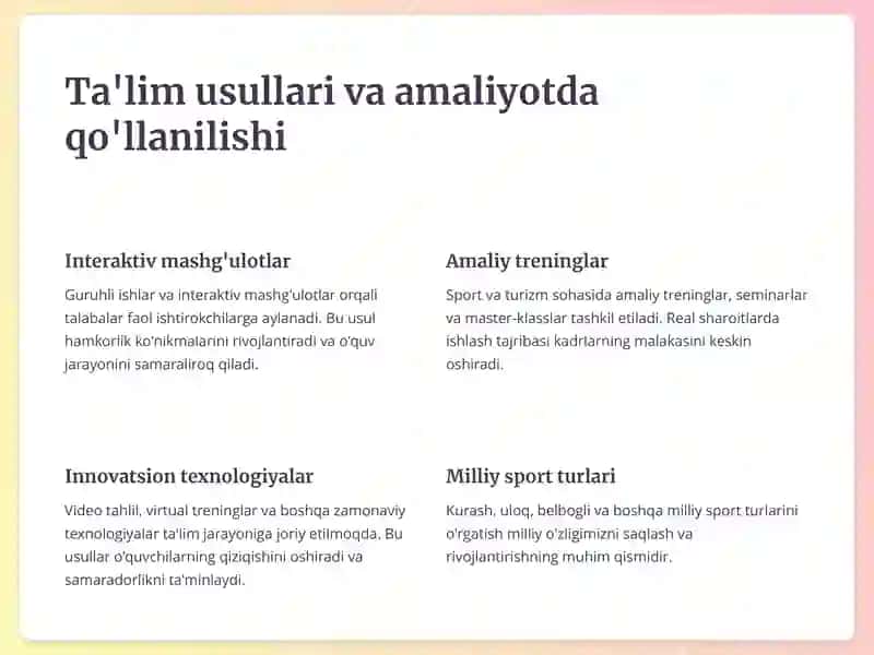 Jismoniy tarbiya, sport va turizm sohasida kadrlar tayyorlash va tarbiyalash tamoyillari va usullari 4