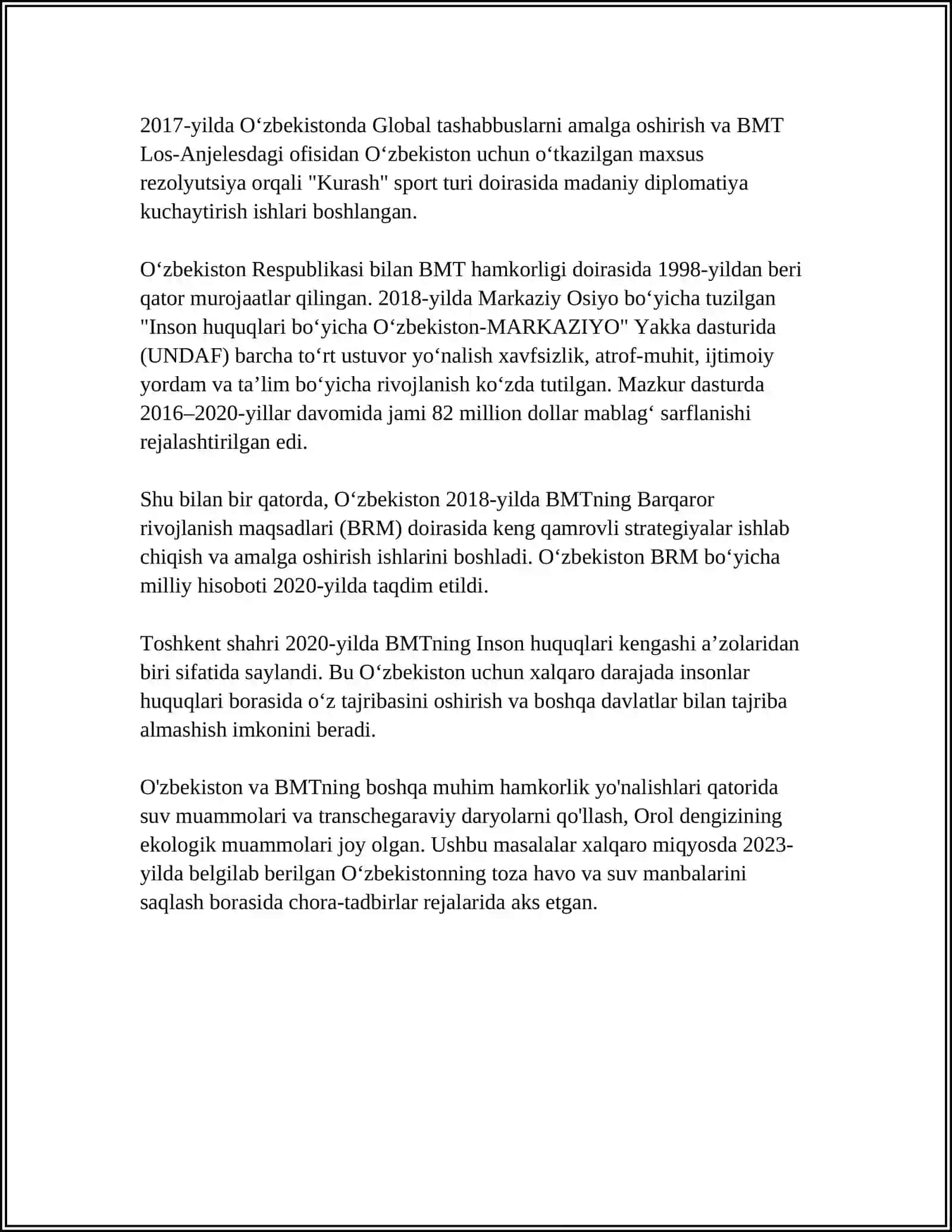 OʻZBEKISTONNING XALQARO TASHKILOTLAR BILAN HAMKORLIGI 4