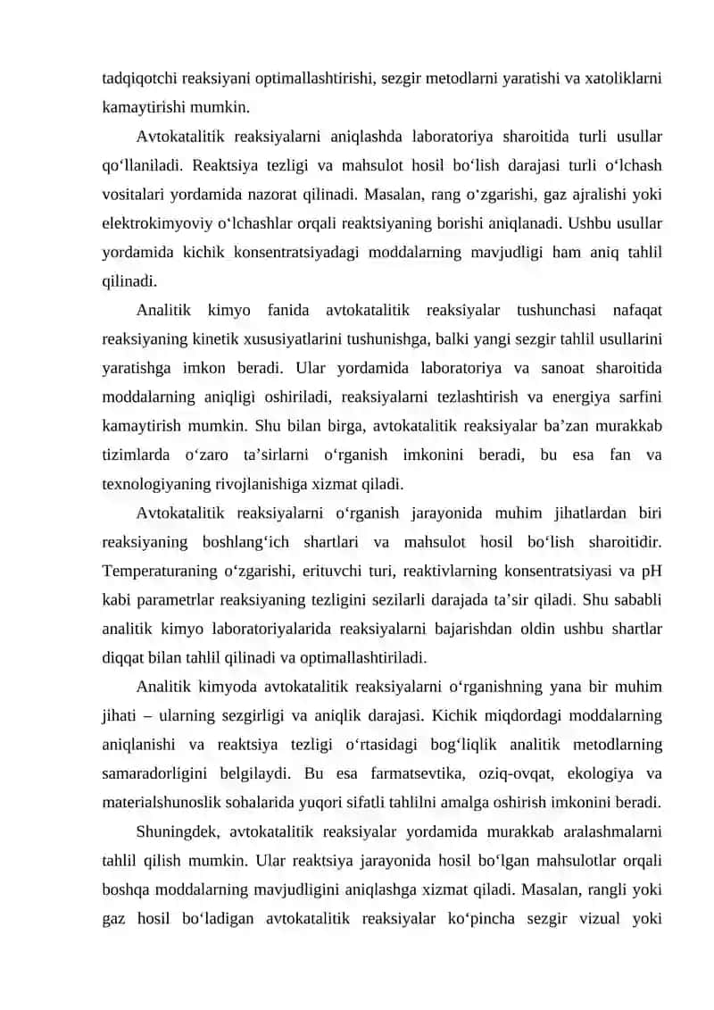 ANALITIK KIMYODA AVTOKATALITIK REAKSIYA VA UNI BAJARISH USULI 4