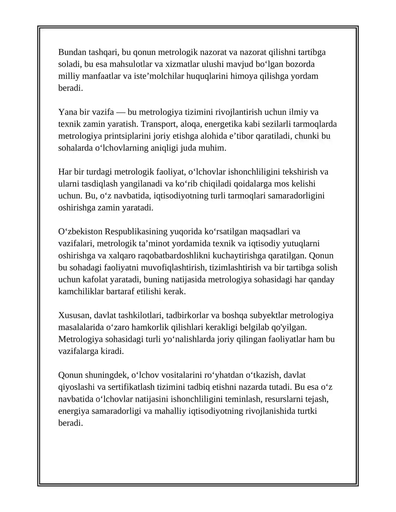 METROLOGIYA HAQIDA OZBEKISTON RESPUBLIKASI QONUNI 4