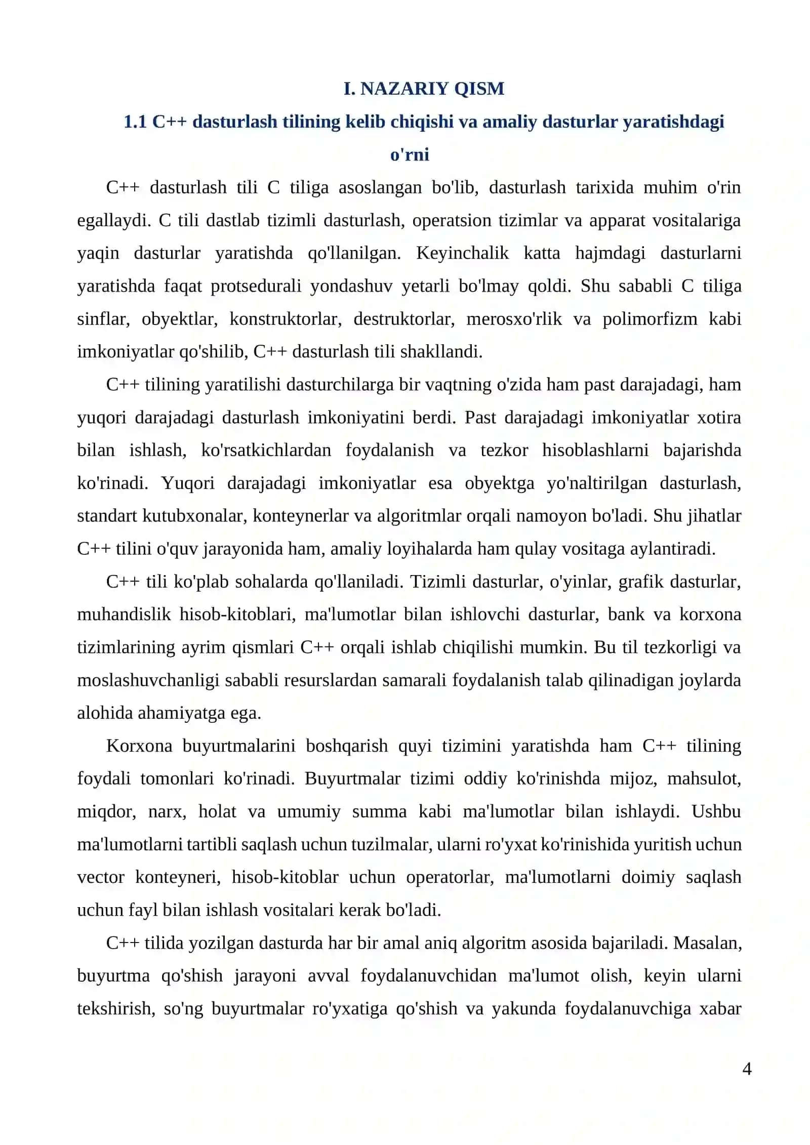 Korxona buyurtmalarini boshqarish quyi tizimini dasturlash va amaliyotga joriy etish 4