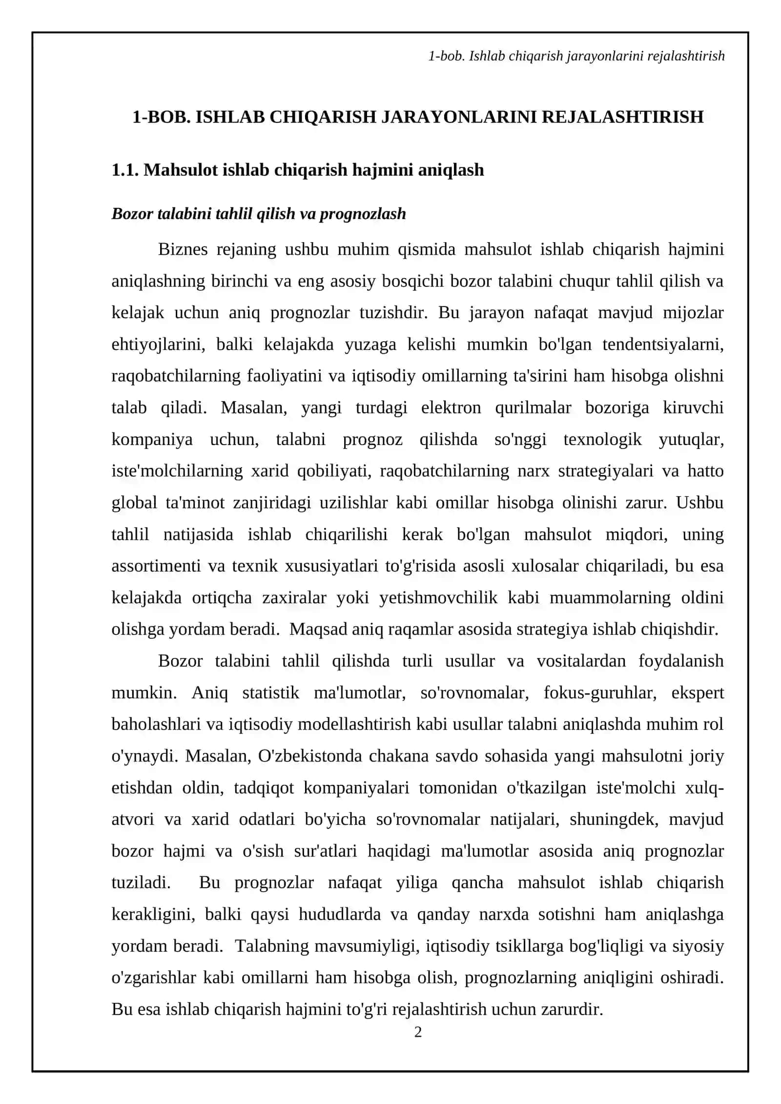 Biznes rejada ishlab chiqarish operatsion ishlab chiqarish 4